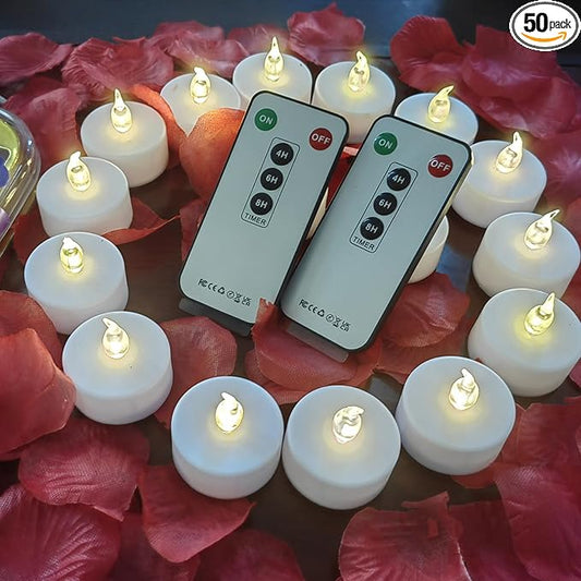 Tea Light Candles with Remote Control,Flickering Flameless LED Candle,Long Lasting 400+Hours,Battery Operated,with Timer for Home Decoration Seasonal &Festival Celebration WarmWhite (50pcs)