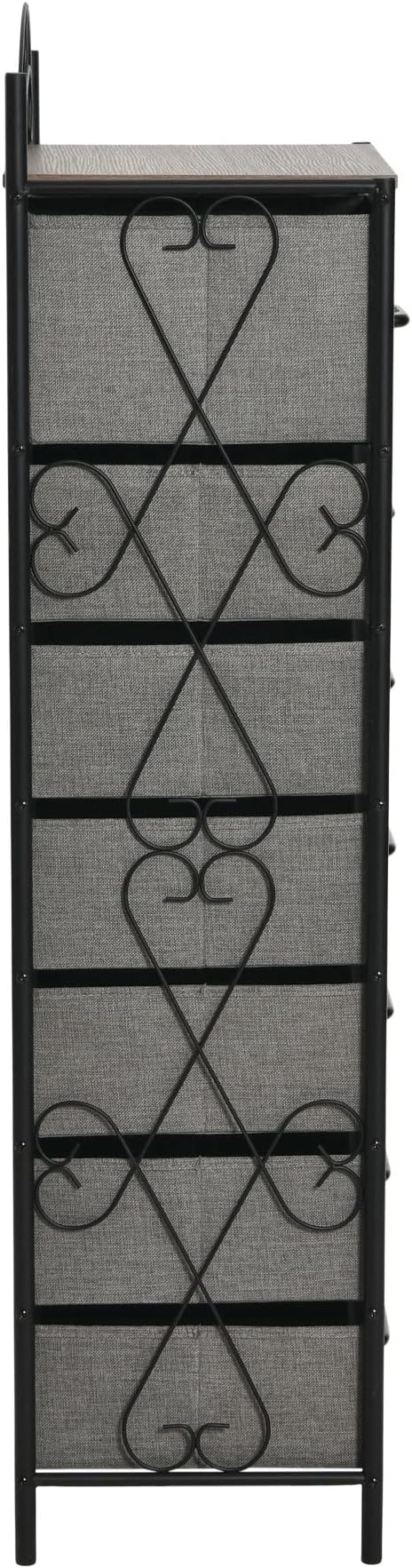 Household Essentials Victoria Dresser Tower Storage Organizer with 8 Drawers Black Metal Frame and Ashwood Rustic Wood Grain Top