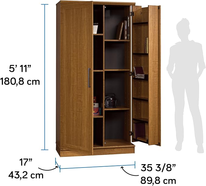 Sauder HomePlus Storage Pantry cabinets, L: 35.35" x W: 17.01" x H: 71.18", Sienna Oak