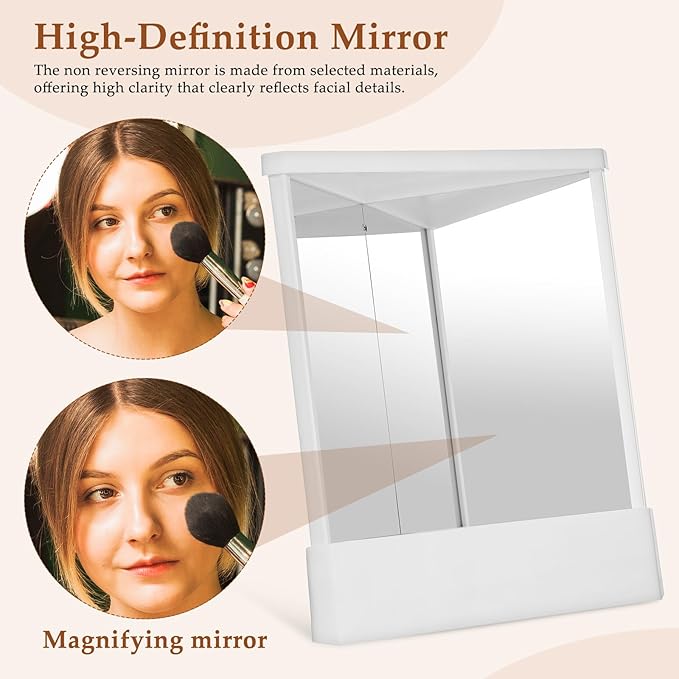 FRCOLOR Non Reversing Mirror Fine Cosmetic Makeup Standing Vanity Mirror Small Travel Home Desktop Tabletop Mirror