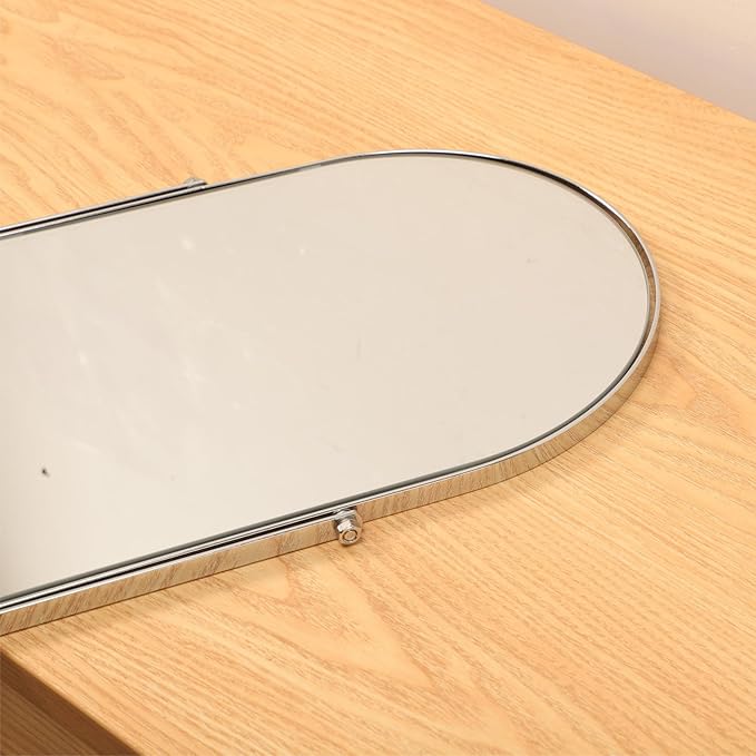 Silver Metal Mirror Vanity Table Desk Arch Makeup Mirror 90°Adjustable Rotation Framed Standing Mirrors Room Decor for Living Room,Bedroom,Tabletop,Bathroom