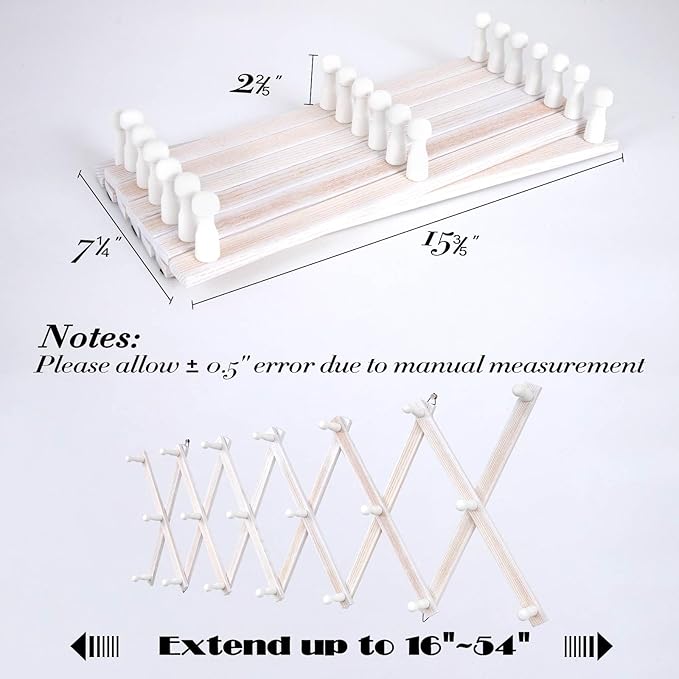 Accordion Wall Hanger with 20 Hooks, Wooden Wall Expandable Coat Rack for Coat, Hats, Baseball Caps, Coffee Mug, Jewelry(Ruist White)