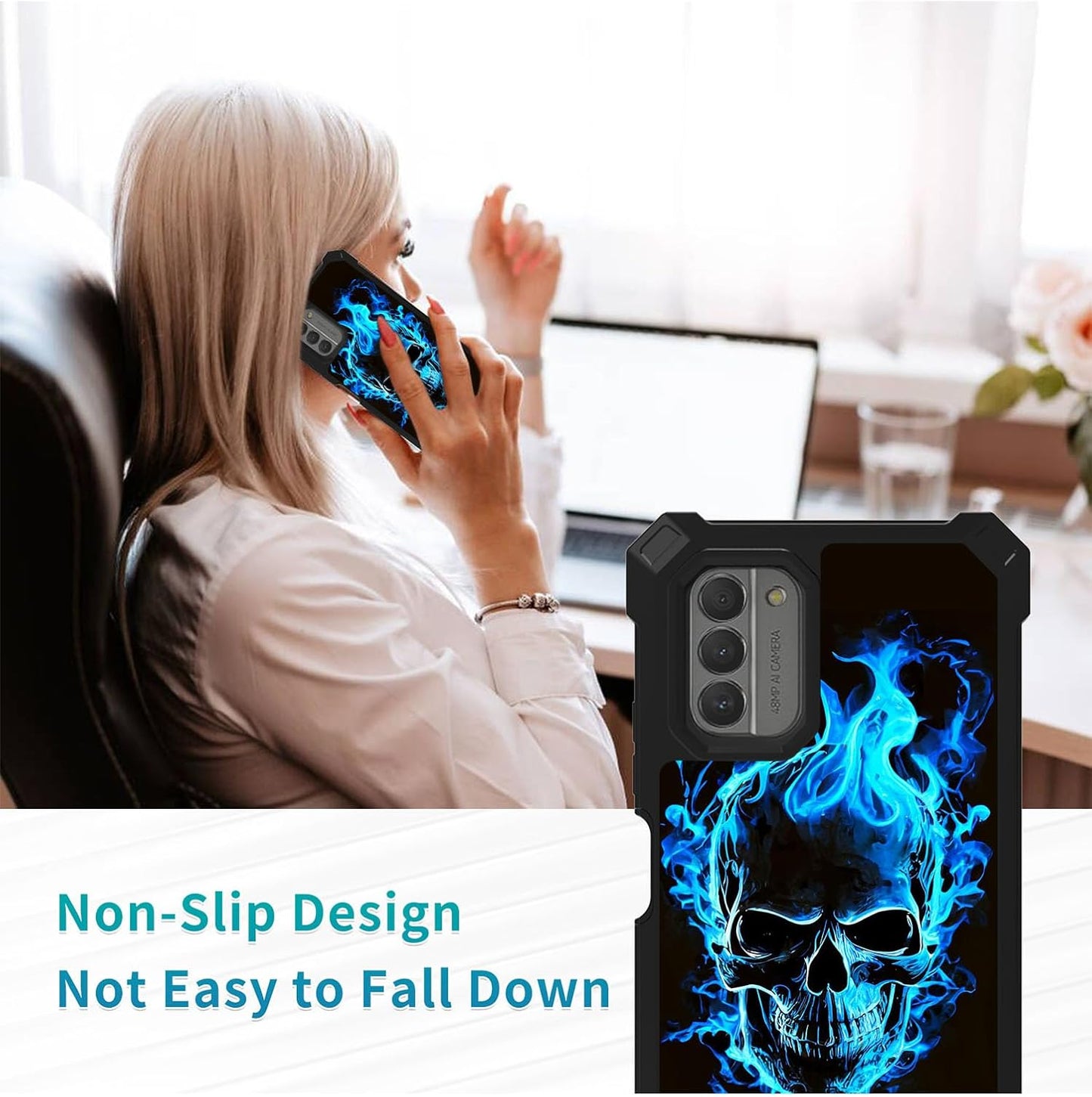 Nokia G310 Case with Glass Screen Protector, 360 Full-Body Shockproof Hard PC & Soft TPU Bumper - Blue Skull 5G 2023.