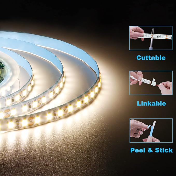 12V 5M/16.4ft LED Strip Light Natural White 4000K 600LEDs Flexible SMD2835 High Brightness No-Waterproof IP20 LED Tape Lights for Bedroom Kitchen Party etc(No Power Supply)