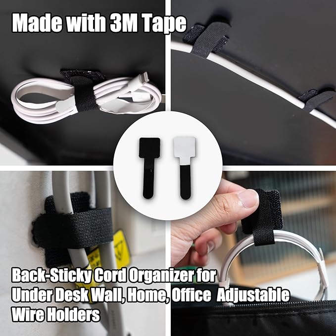 Velcro Cable Ties 135Pcs Cable Management Kit - Reusable Cord Ties, Self-Adhesive Cable Straps, Cord Labels & Cinch Straps | All-in-One Cord Organizer for Desk, Home Office, Electronics