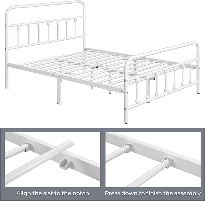 Yaheetech Classic Metal Platform Bed Frame Mattress Foundation with Victorian Style Iron-Art Headboard/Footboard/Under Bed Storage/No Box Spring Needed/Queen Size White