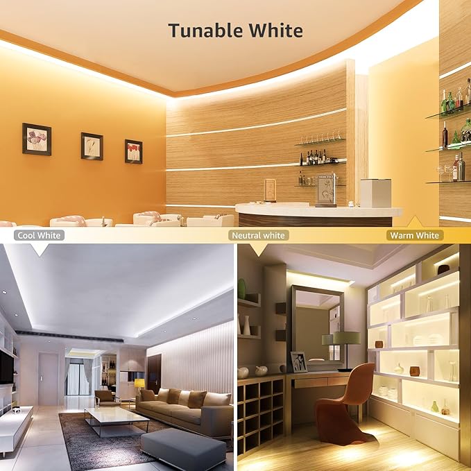 Lepro LED Tunable White Strip Light, Warm to Cool White, 16.4ft Dimmable Bright LED Tape Lights, 300 LEDs 2835, Strong 3M Adhesive, Not Cuttable, Suitable for Christmas Decorations, Home, Bedroom