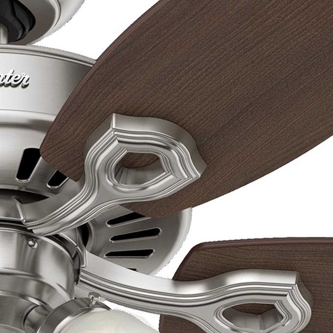 Hunter 52 inch Indoor Ceiling Fan with LED Lights - Ceiling Fan with Pull Chain, For Bedroom or Living Room, Standard Mount, No Remote, 5 Blades, Includes Bulbs - Builder Plus 53237, Brushed Nickel