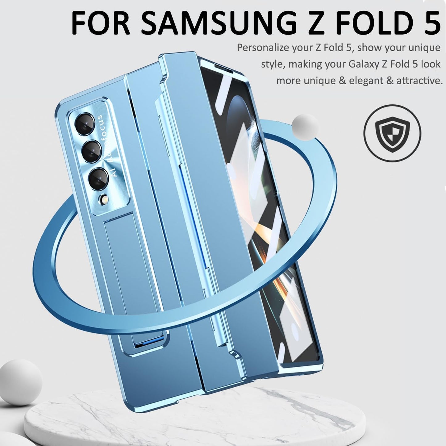 Miimall Compatible Samsung Galaxy Z Fold 5 Case, with Upgraded Hinge Protection + Camera Lens Film + Front Screen