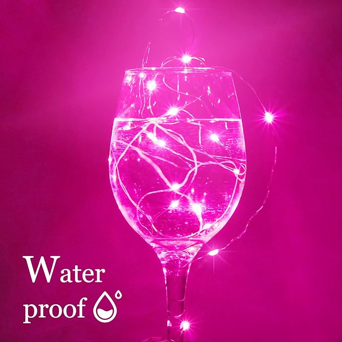 15 Packs 20 Led Pink Fairy String Lights Battery Operated 6.6ft Silver Wire Firefly Starry Lights Waterproof for Bedroom DIY Table Bottle Wedding Valentine's Day Party Decor