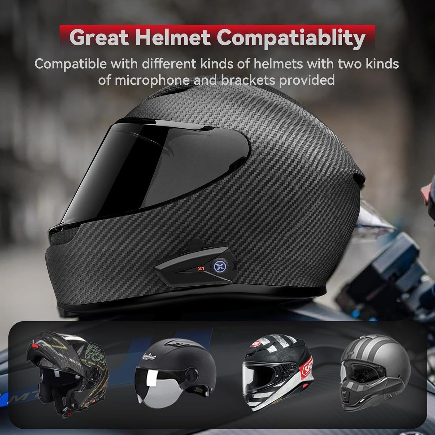 X1 Motorcycle Helmet Bluetooth Headphones V5.3, 40mm Helmet Speakers with IP67 Waterproof, 60 Hours Playing Time