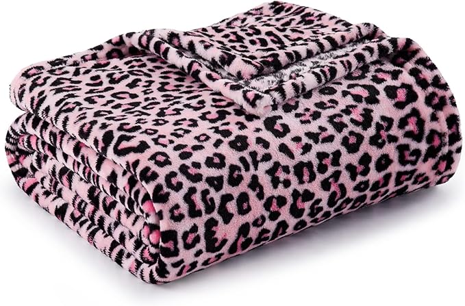 BEDELITE Pink Leopard Twin Size Blanket – Soft & Cozy Cheetah Blanket for Couch, Bed & Sofa, Lightweight Fleece Animal Print Decor, 60"x 80", Pink