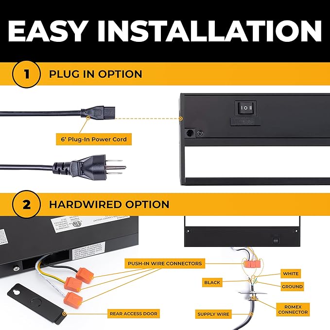 LED Under Cabinet Lighting Hardwired - 3CCT 40 Inch Black Finish - Undercabinet Lights for Kitchen - Linkable Undercounter Dimmable Plug in Light or Hard Wired - Under Counter Fixture Direct Wire