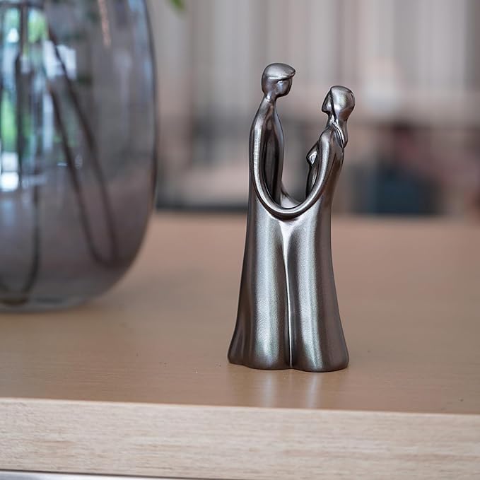 Couple Statue, Romantic Embrace Figurine - Elegant Home Decor for Living Room, Office Desk - Unique Anniversary & Valentine's Day Gift Idea for Her/Him, Wife/Husband - Resin with Premium Finish, 7.48"