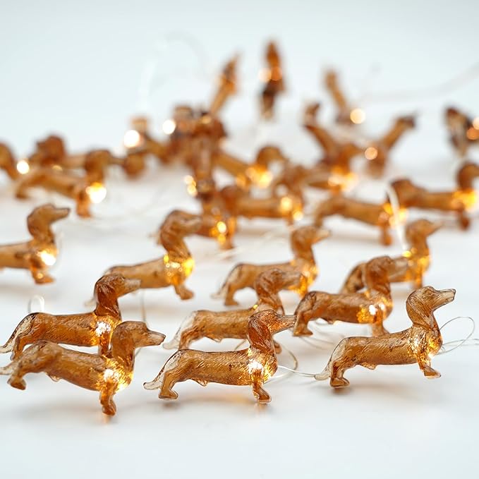 BOHON Dachshund Christmas Lights 10ft 30 LEDs Weiner Dog Christmas Decorations Fairy String Lights with Remote Battery Operated Dachshund Gift for Indoor Party Tree Puppy Pet Themed Ornament