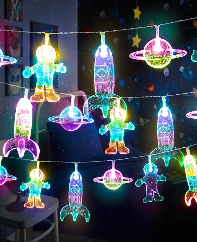 AceList Space String Lights, 20 LED Color-Changing Fairy Lights with Battery&USB Powered for Children's/Kids' Rooms, Space-Themed Party, Christmas and Bedroom Decor