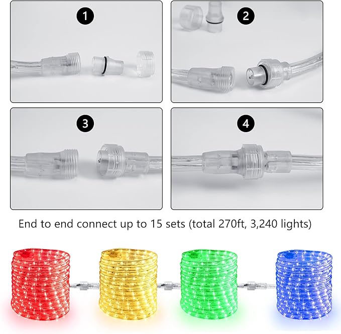 Brizled Rope Lights Outdoor, 18ft 216 LED Red Christmas Rope Lights Connectable, 120V Plugin Red Christmas Light Waterproof Clear Tube Lighting Indoor for Xmas Patio Garden Party Home Decorations