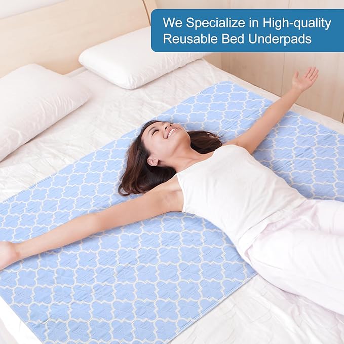OUTCREATOR® Washable Bed Pads 34" x 56" (Pack of 2), Incontinence Mattress Protector, Anti-Slip Waterproof Underpads for Adults Kids Elderly Pets, Absorbency & Reusable Bedwetting Pads (Blue)