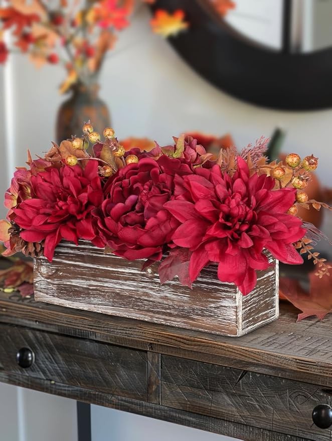 DILATATA Fall Decor Autumn Harvest Floral Centerpiece with Artificial Peony Chrysanthemum Hydrangea Flowers Berries Arrangement for Thanksgiving Party Mantel Fall Decor