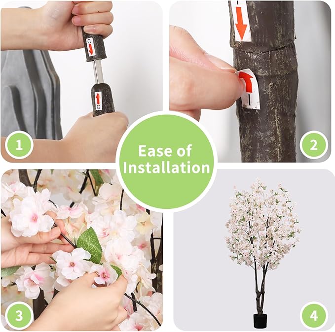Artificial White Cherry Blossom Tree 5.7ft(68in) Faux Lifelike Plant for Indoor Decor Natural Potted Tree Realistic Pink Cherry Flowers Wood Trunk for Home Living Room,Office Perfect Weeding Gift