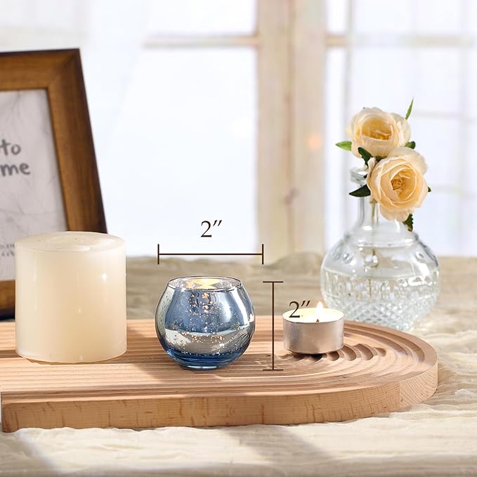 LAMORGIFT 24 Pcs Blue Votive Candle Holders Bulk- Blue Tealight Candle Holders for Wedding Decor, Mercury Glass Votives for Bridal Shower, Baby Shower Table Centerpieces