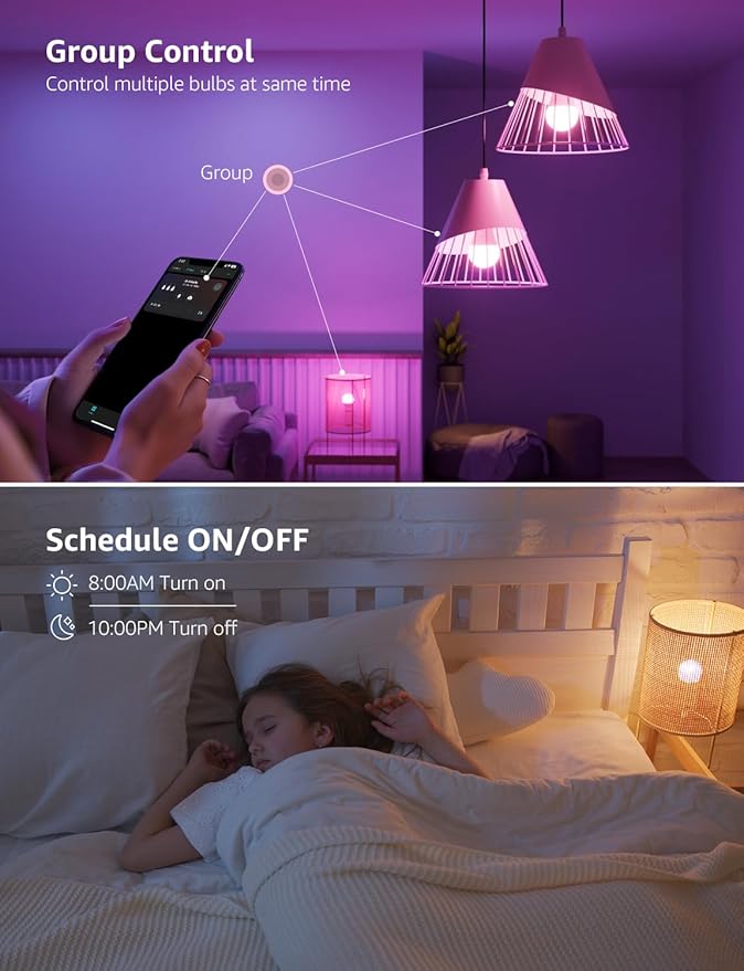 Lepro B1 AI Smart Light Bulbs - WiFi & Bluetooth RGBWW Color Changing LED Bulb Works with Alexa & Google Assistant, Personalized Al Lighting Designer, AI Voice Control, Music Sync, 2.4GHz Only, 4 Pack