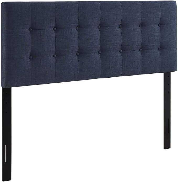 Modway Emily Tufted Button Linen Fabric Upholstered King Headboard in Navy