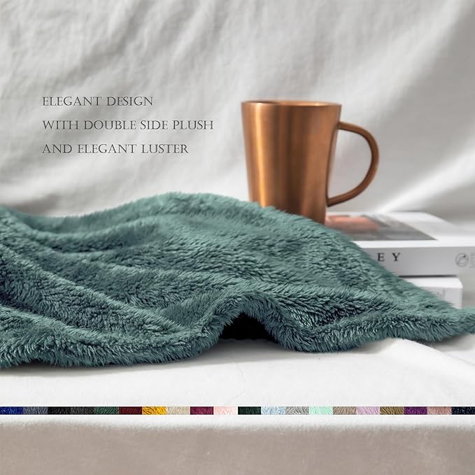 Exclusivo Mezcla Plush Fuzzy Fleece Bed Blanket Twin Size, Super Soft, Fluffy and Warm Blankets, Suitable for All Seasons (Celadon, 90x66 Inches)