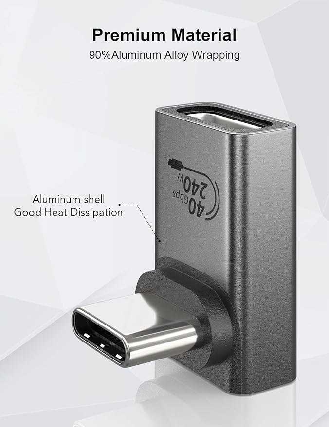 XAOSUN 90 Degree USB C Adapter, USB C to USB C Adapter Right Angle 240W 40Gbps, USB Type C Thunderblt 4 Connecter for MacBook, Phone, rog Ally, steam Deck, Switch,Tablet and More (2-Pack)