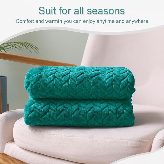 Exclusivo Mezcla Fleece Throw Blanket for Couch, 50x70 Inches Soft Cozy Jacquard Flannel Blankets, Lightweight Fuzzy Plush Warm Throws for Winter, Teal