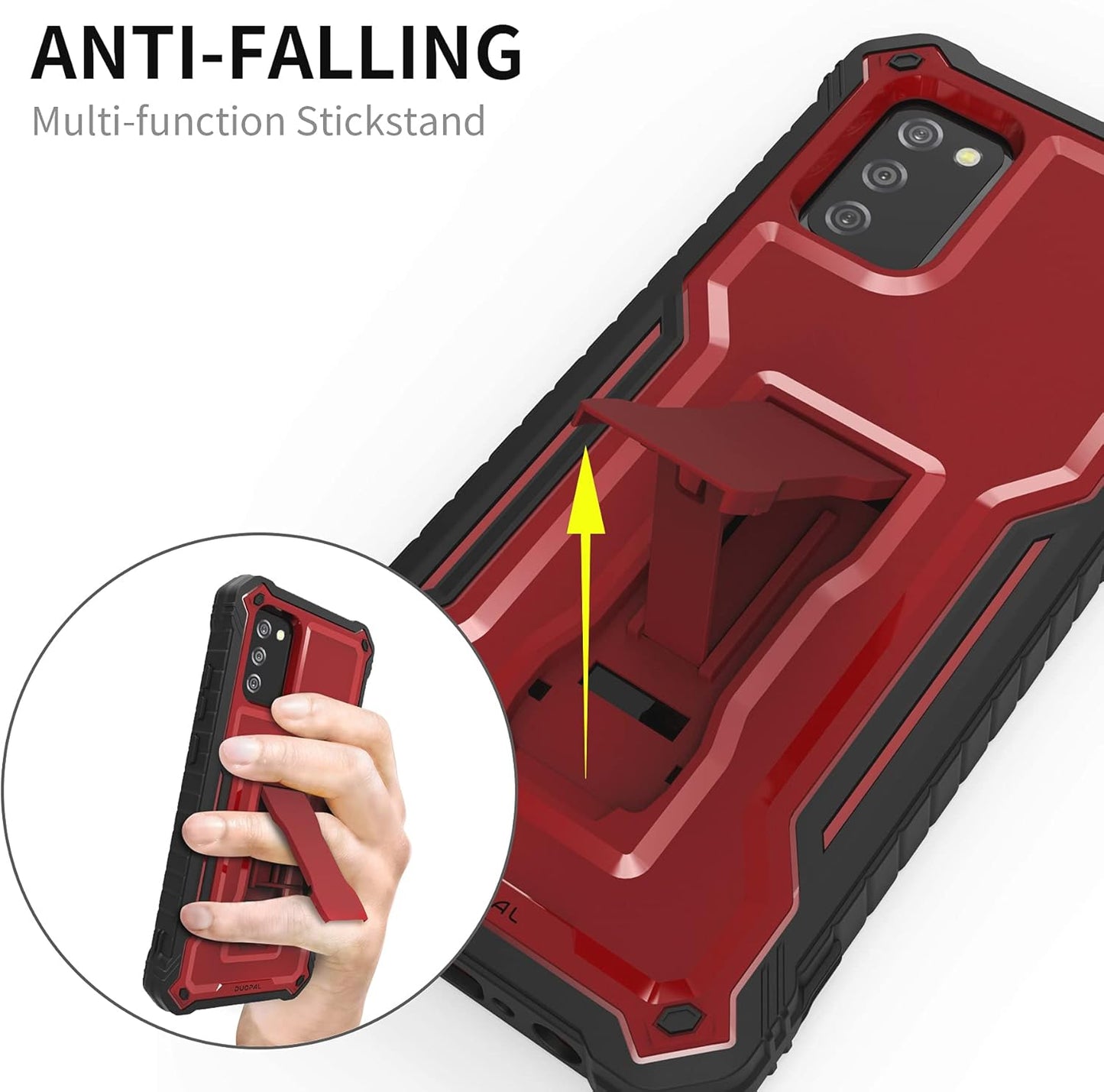 DUOPAL for Samsung Galaxy A02S Case - Military Grade Protection Shockproof Case with Tempered Glass Protector (Red)
