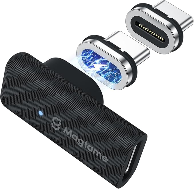 Magtame Magnetic USB C Right Angle Adapter 24Pin 240W 1Pack with 2 Tips, Carbon Fiber Plastic 90 Degree USB C Male to Female Adapter, 40Gbps Fast Charging & 4K Video for iPhone 17 16, Laptop, USB4