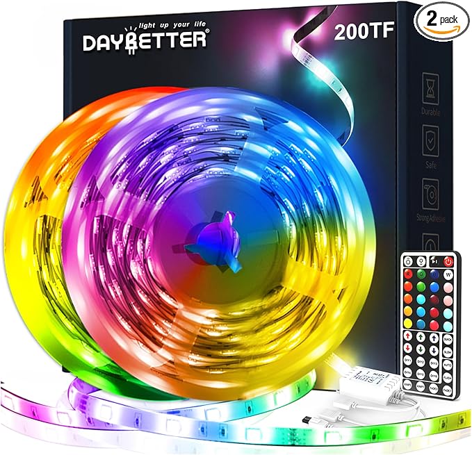 DAYBETTER Led Strip Lights 200ft, RGB Led Light Strip with 44Keys Remote Controller, Color Changing Led Lights for Bedroom 100 ft of 2 Rolls
