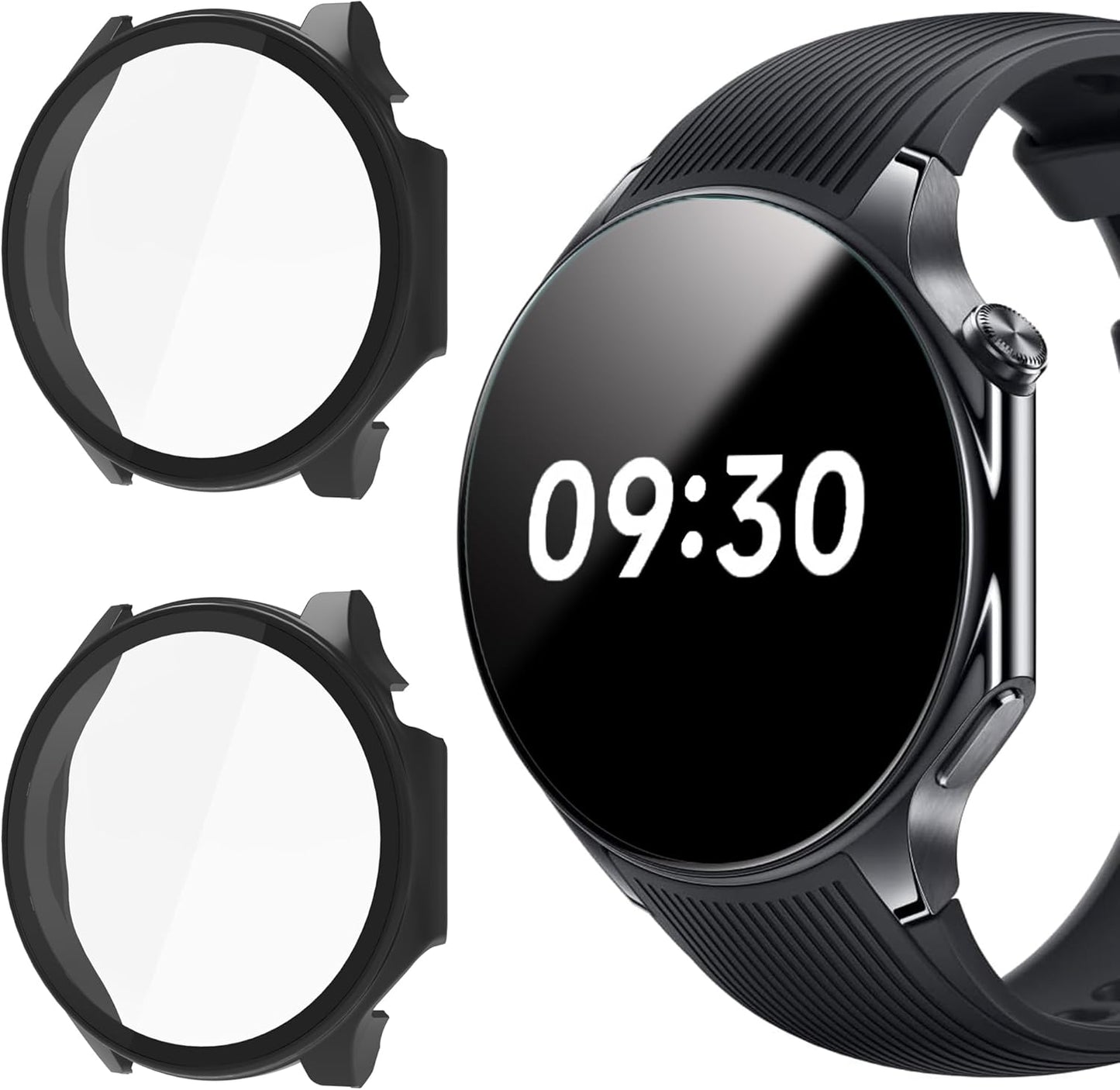 Lamshaw Hard PC Case for OnePlus Watch 2, with Screen Protector (2 Pack-Black+Black)