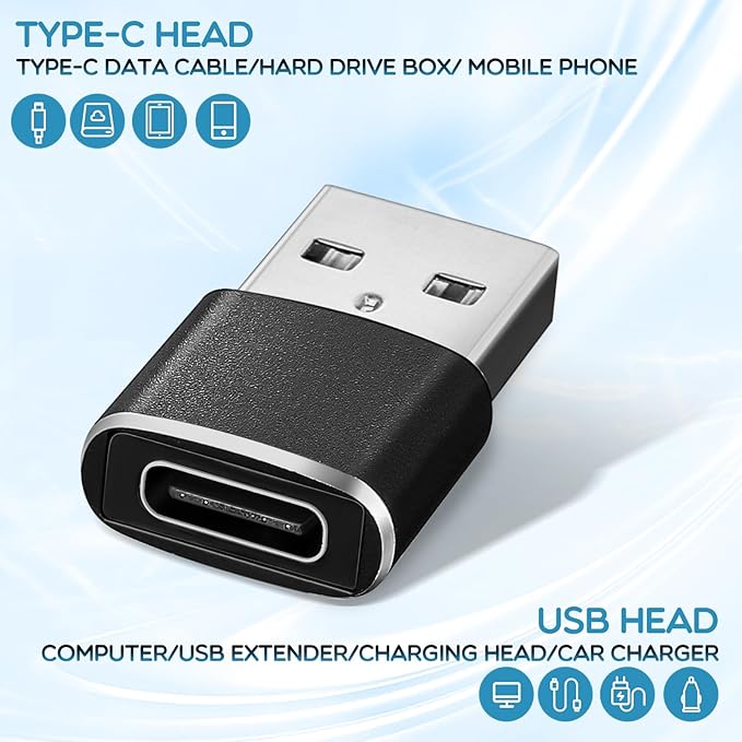 Handepo 30 Pieces USB to USB C Adapter Type C Female to A Male Charger Converter Adapter Female Type C Converter for Phone Laptop Earphone Watch Power Bank Car Charger, Black