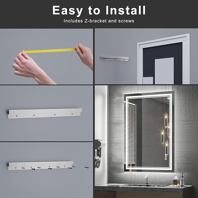 48''x30'' Lighted Mirrors for Bathroom Wall Backlit + Front Lit, Rectangular LED Bathroom Mirror Frameless with Lights Anti Fog, Dimmable, 3 Colors,Tempered Glass, Shatter-Proof