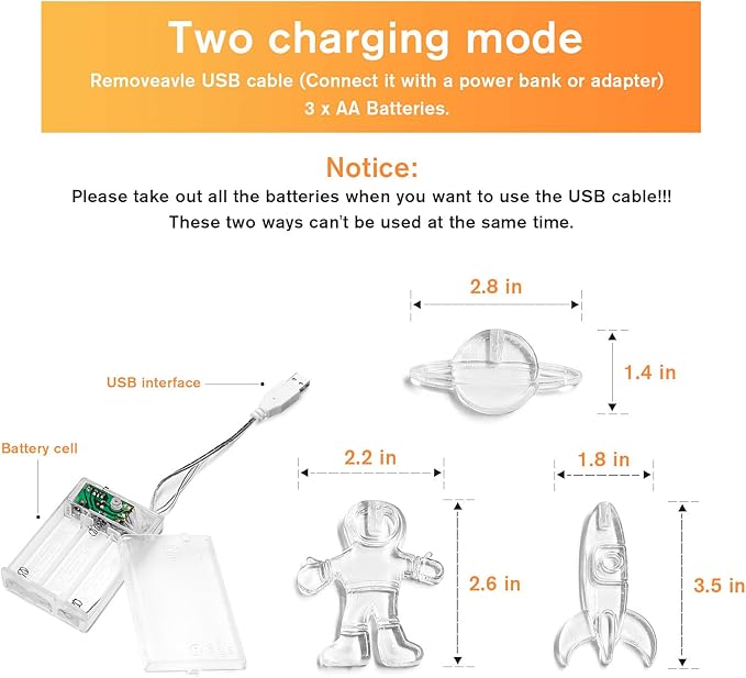 20 LED Children's Room LED String Light Astronaut Spaceship Rocket Pendants Holiday Party Lights Wall Window Nursery or Kids room Decor Wedding Around the Garden Party Patio Christmas (Warm White)