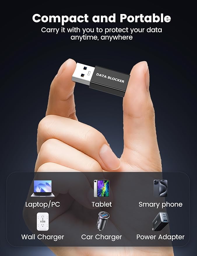 5Pack USB Data Blocker Adapter, USB C Data Blocker for iPhone 15 16 17 and for Android Phone or for ipad, A Male to C Female data blocker adapter Only for Charge, Protect Against Juice Jacking (Black)
