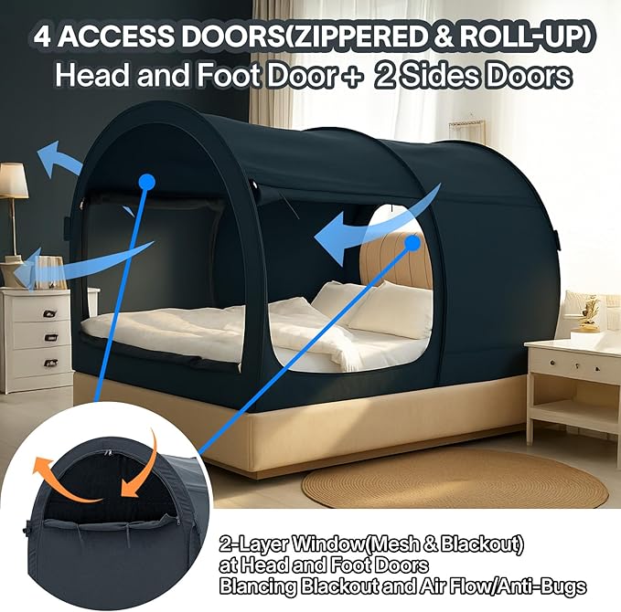 Alvantor Bed Canopy Bed Tents Dream Tents Privacy Space Twin Size Sleeping Tents Indoor Pop Up Portable Frame Curtains Breathable Grey Cottage (Mattress Not Included) Reducing Light