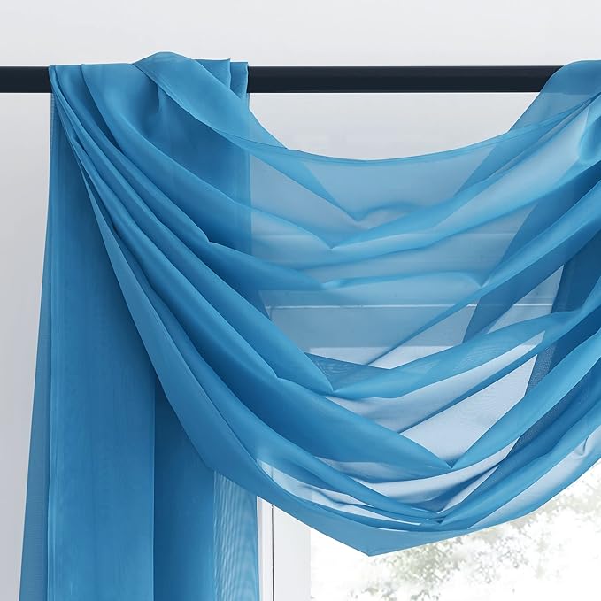 NICETOWN Turquoise Window Scarf Valances, Voile Sheer Scarf for Draping, Party Curtains for Bed Canopy/Birthday/Revelry, W60 x L216, 2 Panels