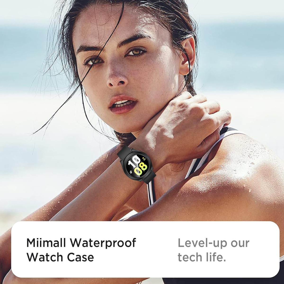 Miimall Waterproof Case for Samsung Galaxy Watch 6 40mm, Hard PC Bumper with Tempered Glass Screen Protector, Frosted