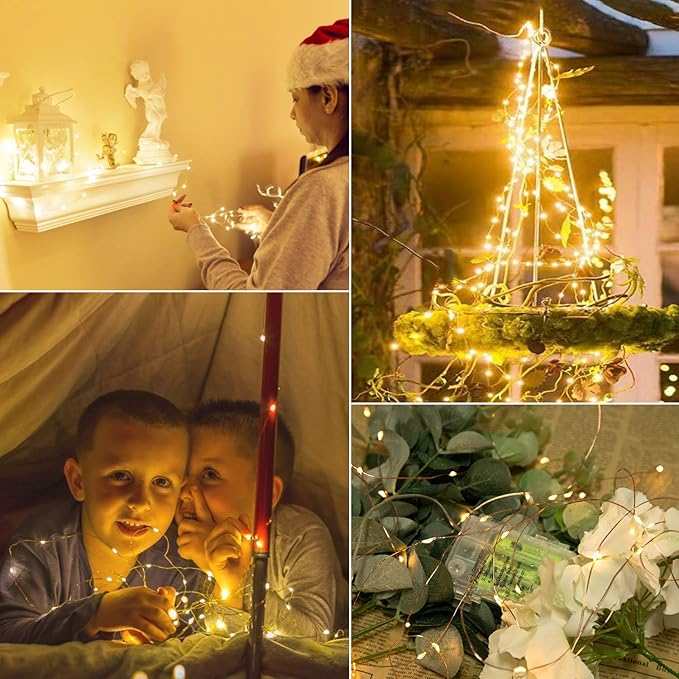 Minetom Fairy Lights Plug in, 66Feet 200LEDs Warm White String Lights, Waterproof Flexible Silver Wire for Bedroom Dorm Wedding Garland Wreath Wall Mason Jar Indoor Outdoor Christmas Tree