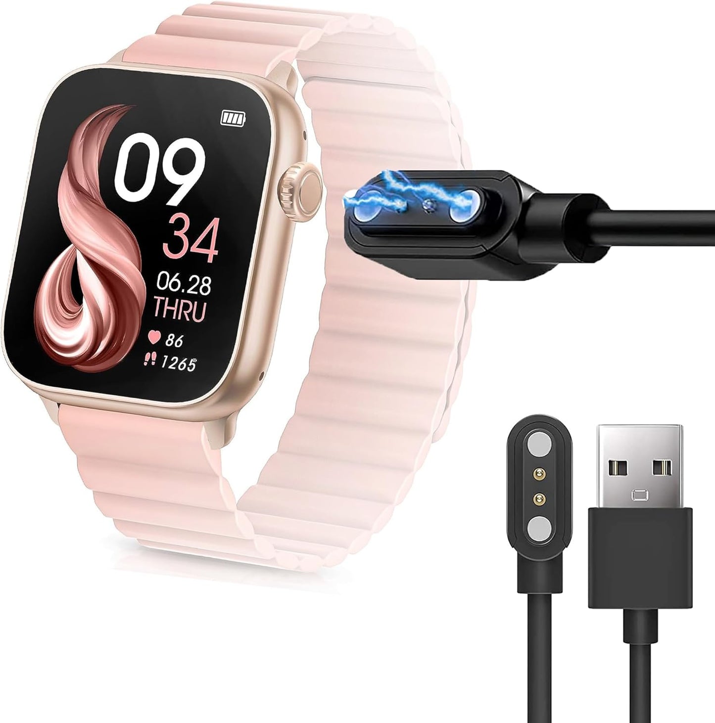 Magnetic USB Charger for AKUMAKA 209DK Smart Watches, Replacement Charging Cable (2 Pack-Black+Black)