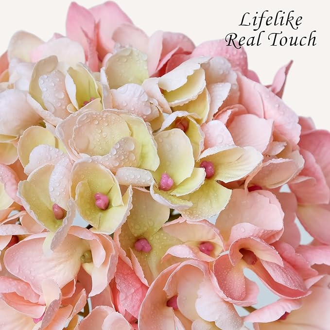 4PCS Lifelike Real Touch Artificial Hydrangeas, 21" Pink Hydrangea Artificial Flowers for Decoration, Faux Vintage Silk Fake Flowers for Bouquet Wedding Centerpieces Tables Party Outdoor Home