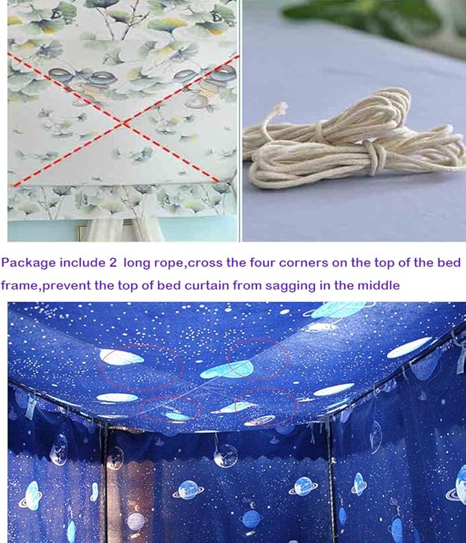 Mengersi Galaxy Star Four Corner Post Bed Curtain Canopy Bedroom Decoration for Girls Adults Windproof Lightproof Bed Canopies Child Gift (Queen,Black)