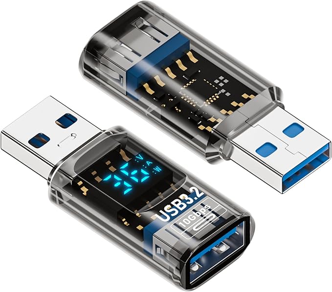 2Pack USB to USB3.2 Adapter with LED Digital Display,10Gbps USB3.2 Converter Type A Male/Female Expander for Laptops,Keyboards,Flash Drives