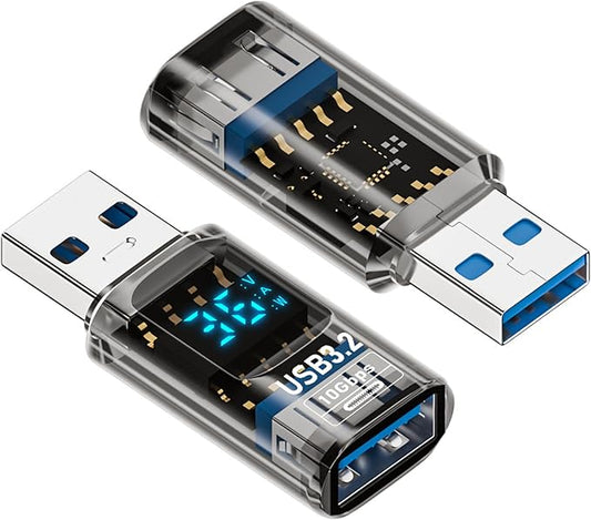 2Pack USB to USB3.2 Adapter with LED Digital Display,10Gbps USB3.2 Converter Type A Male/Female Expander for Laptops,Keyboards,Flash Drives