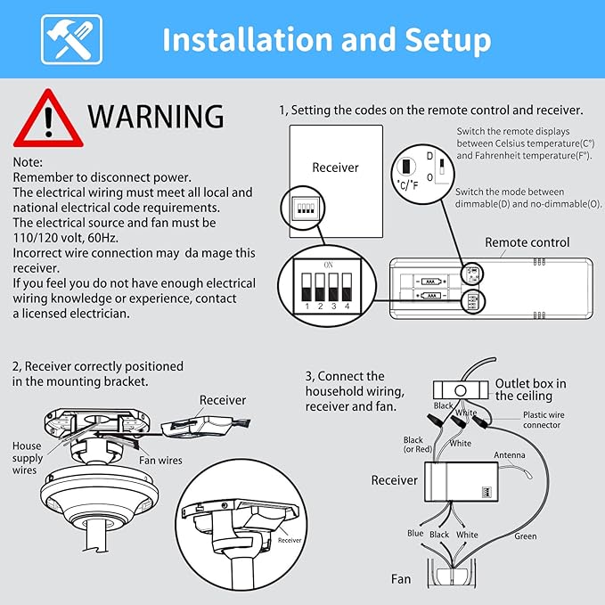 Universal Thermostatic Ceiling Fan Remote Control Kit Replacement for Hampton Bay Home Decorators Collection Hunter Harbor Breeze,w/Speed Control Timer Light Dimmer,for 2AAZPHD3/HD3 KUJCE10320/TR222A