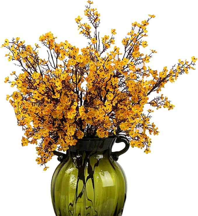 JAKY-Global Babys Breath Silk Artificial Flowers 6 Bundle Fall Stems Fake Plants Decor Wedding Party Decoration Bouquets Real Touch DIY Home Garden(Yellow Orange 6pcs)