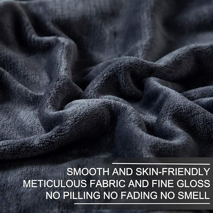 Fleece Blanket Queen Size for All Season 350GSM - Premium Lightweight Anti-Static Throw for Queen/Full Size Bed Extra Soft Brush Fabric Warm Sofa Thermal Blanket 90" x 90"(Dark Gray Queen)